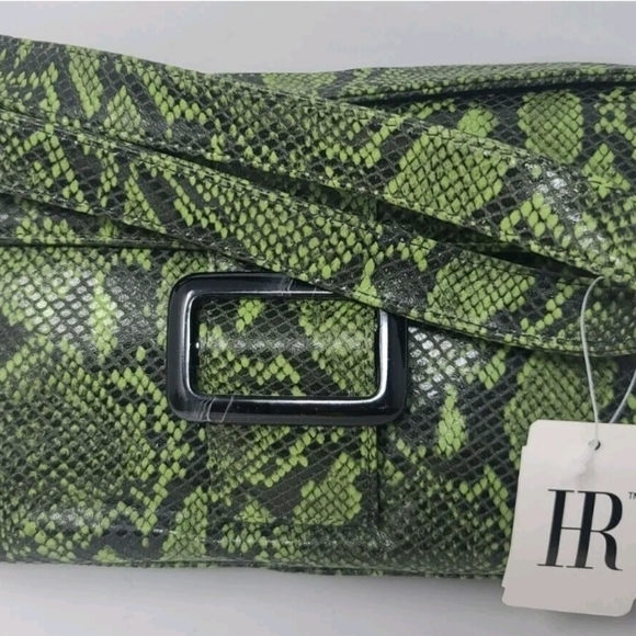 New Vintage Holt Renfrew Made in Canada Purse Leather Animal Print, Green Black - Picture 7 of 12
